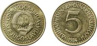 Yugoslavia 5 Dinars Yugoslavia 1984 5 Dinara Nickel brass (75 % Cu, 21 % Zn, 4% Ni) Belgrade Mint (33023000) 5.51g BU KM 88 Schön 85 -