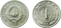 Yugoslavia 1 Dinara Yugoslavia 1974 1 Dinara Nickel brass (70% Copper, 18% Zinc, 12% Nickel) Belgrade Mint (10989000) 3.98g BU KM 57 Schön 55 -