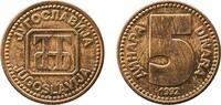 Yugoslavia 5 Dinars Yugoslavia 1992 5 Dinara Brass Belgrade Mint (26658000) 5.18g BU KM 151 Schön 146 -