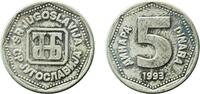Yugoslavia 5 Dinars Yugoslavia 1993 5 Dinara Nickel brass Belgrade Mint (10135000) 4.71g BU KM 156 Schön 151 -
