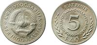 Yugoslavia 5 Dinars Yugoslavia 1970 5 Dinara (FAO) Nickel brass (70% Cu, 18% Zn, 12% Ni) Belgrade Mint (500000) 6.71g UNC KM 56 Schön 52 -