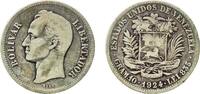 Venezuela 2 Bolivars Venezuela Republic 1924 2 Bolívares Silver (.835) (Copper .165) Philadelphia Mint (1250000) 9.83g VF Y 23 NCV mv2bs-aa -
