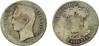 Venezuela 1 Bolivar Venezuela Republic 1921 1 Bolívar Silver (.835) (Copper .165) Philadelphia Mint (1000000) 4.6g F Y 22 NCV mv1bs-aa -