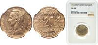 Comoro Islands 20 Francs Comoro Islands 1964 20 Francs (Essai) Aluminium bronze Paris Mint (1700) 4g NGC MS 64 KM E5 Lec 40 -
