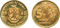Guinea 5 Francs Guinéens Guinea Republic 1985 5 Francs Guinéens Brass clad steel Staatliche Münze Baden-Württemberg Mint 2g UNC KM 53 Schön 54 -