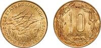 Central African States 10 Francs CFA Central African States Bank of Central African States 1974 10 Francs CFA Aluminium bronze Paris Mint (18500000) 4g UNC KM 9 Sch -
