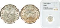 Cuba 10 Centavos Cuba First Republic 1949 10 Centavos Silver (.900) (silver 90%, copper 10%) Philadelphia Mint (9880000) 2.5g NGC MS 61 KM A12 Y -