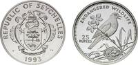 Seychelles 25 Rupees Seychelles Republic 1993 PM 25 Rupees (Magpie Robin) Silver (.925) Pobjoy Mint (20000) 28.4g PF KM 65 -