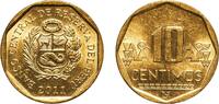Peru 10 Centimos Peru Republic 2011 LIMA 10 Céntimos (Without braille) Brass Lima Mint (94000000) 3.47g UNC KM 305.4 Schön 104 -