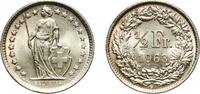 Switzerland (1848-date) ½ Franc Switzerland Federal State 1963 B ½ Franc (Helvetia standing; silver) Silver (.835) (.165 copper) Bern Mint (25168000) 2.51g UNC -