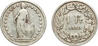 Switzerland (1848-date) 1 Franc Switzerland Federal State 1910 B 1 Franc (Helvetia standing; silver) Silver (.835) (16.5% copper) Bern Mint (1000000) 4.85g VF -