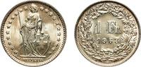 Switzerland (1848-date) 1 Franc Switzerland Federal State 1963 B 1 Franc (Helvetia standing; silver) Silver (.835) (16.5% copper) Bern Mint (13476000) 5g UNC H -