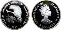 Cayman Islands 5 Dollars Cayman Islands British colony Elizabeth II 1987 5 Dollars 25th Anniversary of the World Wildlife Fund -