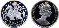 Gibraltar 14 ECUs / 10 Pounds Gibraltar British colony Elizabeth II 1992 14 ECUs / 10 Pounds Knight, left -