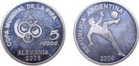 Argentina 5 Pesos Argentina Federal Republic 2004 5 Pesos (FIFA World Cup Germany 2006) Silver (.925) (Ag 925 Cu 75) Madrid Mint (2000) 27g PF KM -