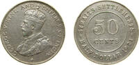 British Malaysia 50 Cents British Malaysia Straits Settlements British colony 1921 50 Cents - George V Silver (.500) Bombay Mint (2579413) 8.42g XF KM 35. -