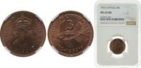 Cyprus 3 Mils Cyprus British crown colony 1955 3 Mils - Elizabeth II (1st portrait) Bronze Royal Mint (Tower Hill) (6250000) 2.83g NGC MS 65 R -