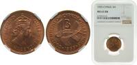 Cyprus 3 Mils Cyprus British crown colony 1955 3 Mils - Elizabeth II (1st portrait) Bronze Royal Mint (Tower Hill) (6250000) 2.83g NGC MS 63 R -