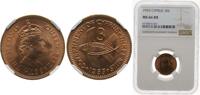 Cyprus 3 Mils Cyprus British crown colony 1955 3 Mils - Elizabeth II (1st portrait) Bronze (6250000) 2.83g NGC MS 66 RB KM 33 -