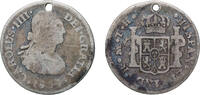 Mexico ½ Real Mexico Spanish colony 1804 TH ½ Real - Carlos IV Silver (.903) Mexico City Mint 1.54g F Holed KM 72 -