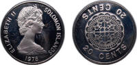 Solomon Islands 20 Cents Solomon Islands 1978 20 Cents - Elizabeth II (2nd portrait) Copper-nickel (293000) 11.31g PF KM 5 -