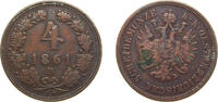 Austria 4 Kreuzer Austria Empire 1861 B 4 Kreuzer - Franz Joseph I Copper Kremnica / Körmöcbánya / Kremnitz Mint (18852734) 13.2g XF KM 2194 ÉH 14 -