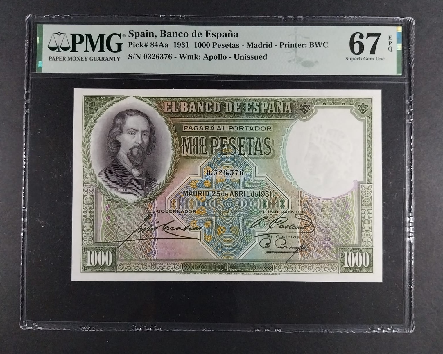 1000 PESETAS 1931 SPAIN - BANCO DE ESPA PMG 67 EPQ TOP POP | MA-Shops