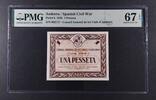 ANDORRA 1 PESSETA 1936 SPANISH CIVIL WAR (BROWN). PMG 67 EPQ 350,00 EUR  + 15,00 EUR frais d'envoi