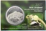 New Zealand 5 Dollar 2007 Pièce de dinosaure vivant de Tuatara en Nouvelle-Zélande SPL