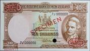 New Zealand 10 Shillings 1956-67 Rare Specimen overprint. SPL