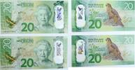 New Zealand 20 Dollars 2016 Paire de billets consécutifs SPL