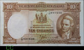 New Zealand 10 Shillings 1949 T.P. Hanna signature TTB