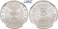 Weimarer Republik 3 Mark 1931 A. Kursm&uuml;nze. Fast Stempelglanz / NGC MS 64 450,00 EUR  + 15,00 EUR frais d'envoi