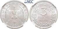 Weimarer Republik 3 Mark 1932 A. Kursm&uuml;nze. Fast Stempelglanz / NGC MS 64 625,00 EUR envoi gratuit
