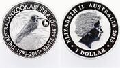 Australien 1 Dollar 1 Unze Feinsilber, 25 Jahre Kookaburra, Privy Mark Ziege -
