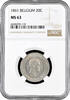 20 centimes Belgium 20 centimes 1861, NGC MS63, King Leopold I (1832 - 1865) -