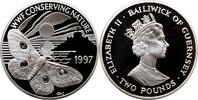 2 pounds Guernsey 2 pounds 1997, PROOF, WWF Conserving Nature - Emperor Moth -