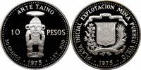 10 pesos Dominican Republic 10 pesos 1975, PROOF, Pueblo Viejo Mine, Taino Art silver -