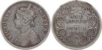 Indien 1 Rupie Victoria, 1837 - 1901, Madras, Type A bust, Type I flower, Reverse 0 / 0 -