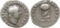 Römische Kaiserzeit, Rom Denar Vitellius, 69, Rom, belorb. Kopf n.r. / Dreifuß, oben Delphin, unten Rabe -