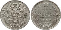 Russland Nikolaus II., 1894 - 1917, St. Petersburg 15 Kopeken 1909 SPB Fast Stempelglanz, min. ber.