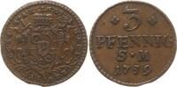 Mainz, Erzbistum 3 Pfennig Johann Friedrich Karl Graf von Ostein, 1743 - 1763, Erfurt -