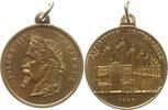 Frankreich, Kaiserreich, Stadt Paris Tragbare Messingmedaille Napoleon III., 1852-1870, Exposition Universelle, Ansicht Eingangstor, 9 Flaggen -