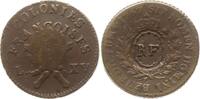 Französische Kolonien - Guadeloupe 3 Sous 9 Deniers (1/4 Escalin) Überprägung 1793 mit Stempel RF in Oval auf Sol des Colonies 1767 -