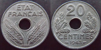 France 20 centimes 20 centimes zinc 1943, G.321 SUPERBE+ -