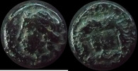 Bruttium, Regium AE Bruttium Regium, Rhegion, AE 10 mm, vers 415-387 avant Jc, Apollon, tête de lion de face, 1,57 grms, SNG.ANS.697 Var. TB+ -