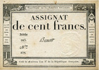 Domaine Nationaux cent Assignat de cent francs, 18 nivose l'an 3, serie 983 N°824, signé Benoit, P.A78 Petites tâches sinon P.SUPERBE -