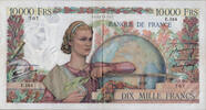 Billets émis sous le gouvernement provisoire 10000 Francs 10000 Francs Génie 11.7.1946, billet, F.50/07, 1x épinglage discret, pliure centrale, légères rousseurs sinon Bon TTB -