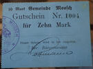 Moosch, Haut Rhin mark Moosch, Haut Rhin, gutschein fur zehn mark, carton bleu, 1914 - 1915, Pirot 68-251 TTB à SUP -