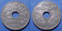 France 20 centimes Vingt centimes zinc 1941, 20 centimes, Etat Français, Gad.320, petites tâches sinon SUP -